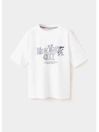 MANGO - Text Cotton T-shirt WHITE