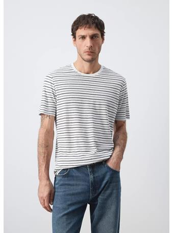 MANGO - Striped Slim-fit Linen T-shirt WHITE