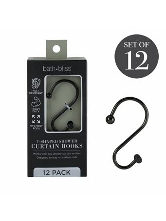 BATH BLISS - T-Shaped Curtain Hooks - 12-Pack BLACK