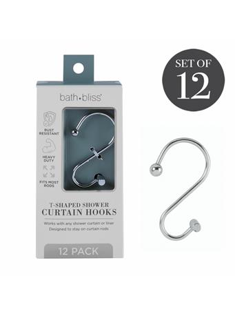 BATH BLISS - T-Shaped Curtain Hooks - 12-Pack CHROME