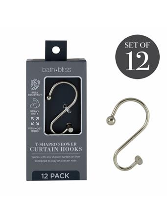 BATH BLISS - T-Shaped Curtain Hooks - 12-Pack SATIN