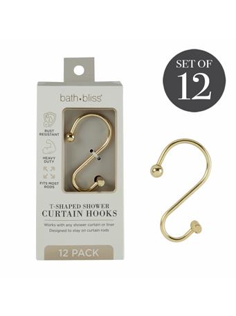 BATH BLISS - T-Shaped Curtain Hooks - 12-Pack GOLD