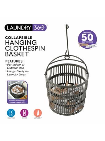 KENNEDY INTERNATIONAL - Collapsible Hanging Clothespin Basket with 50 Clothespins NO COLOR