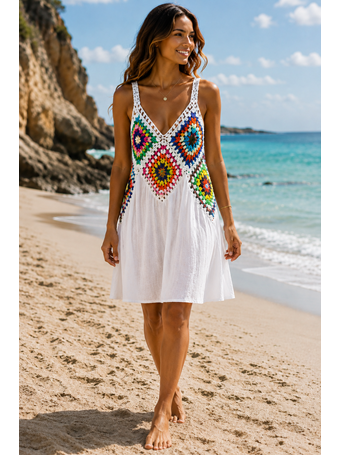 Crochet Sun Cover Dress WHITE
