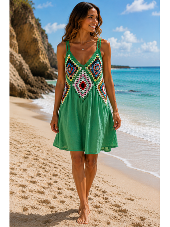 Crochet Sun Cover Dress GREEN