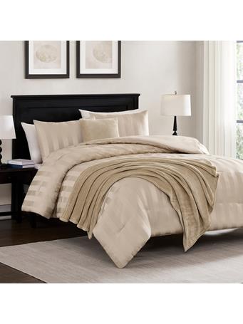 RT HOME - Hampton Satin Stripe 5-Piece Comforter Set TAUPE