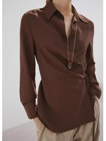 MANGO - Wrap Shirt with Bow DARK BROWN