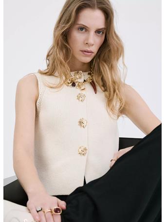 MANGO - Knitted Waistcoat with Contrast Piping NATURAL WHITE