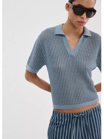 MANGO - Openwork Knitted Polo-Neck Sweater MEDIUM BLUE