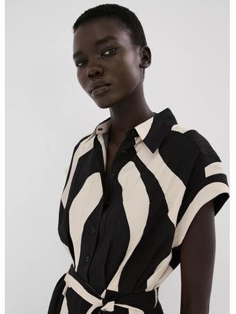 MANGO - Long Printed Shirt Dress BLACK
