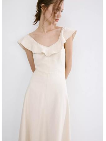 MANGO - Ruffled Linen Dress LIGHT BEIGE
