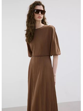 MANGO - Lyocell Dress with Belt DARK BROWN