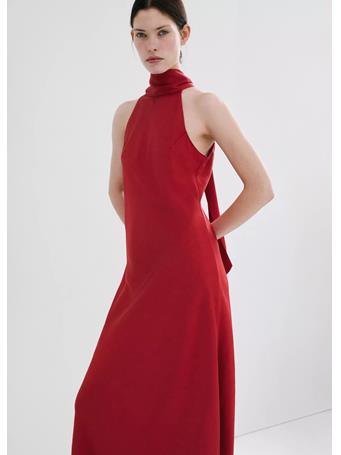 MANGO - Wrinkled Effect Halter Dress BRIGHT RED
