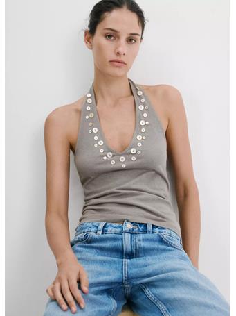 MANGO - Button Detail Halter Top LT PASTEL GREY