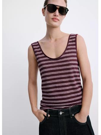MANGO - Linen Top with Round Neckline DARK RED