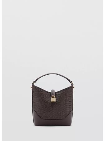 MANGO - Small Raffia Bucket Bag DARK BROWN