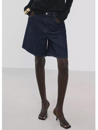 MANGO - High-Waist Straight-Fit Denim Shorts DARK BLUE