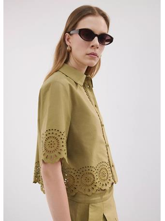 MANGO - Embroidered Openwork Shirt MEDIUM GREEN