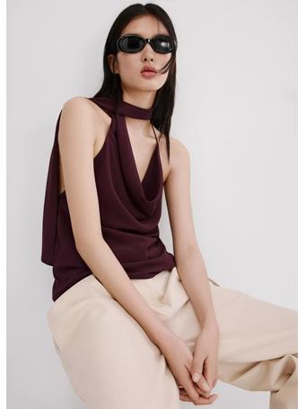 MANGO - Draped Neck Scarf Top DARK RED