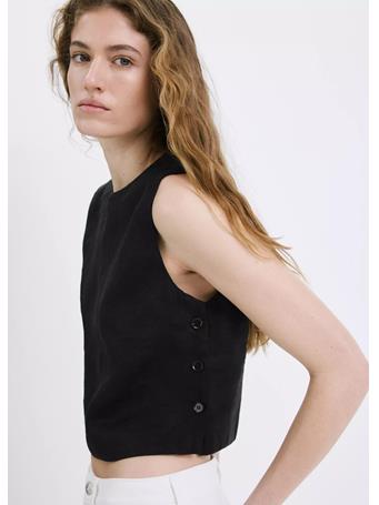 MANGO - 100% Linen Crop Top BLACK