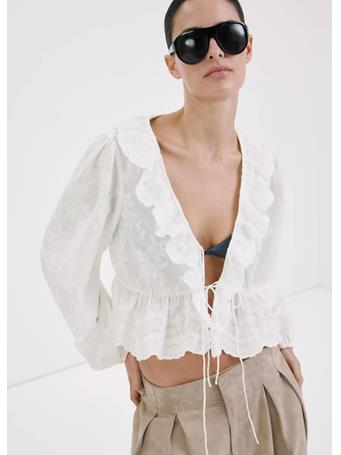 MANGO - Ruffled Embroidered Blouse NATURAL WHITE