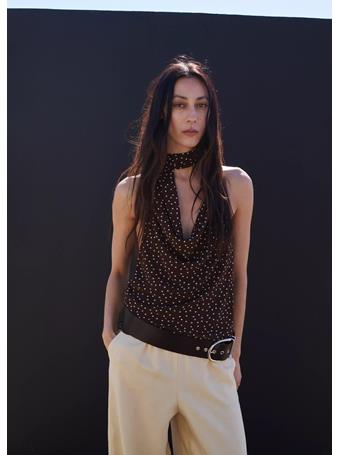 MANGO - Draped Neck Scarf Top DARK BROWN