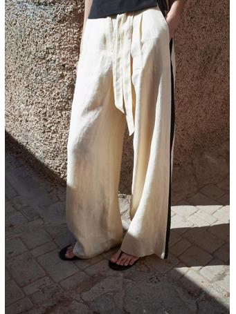 MANGO - Contrast Stripe Linen Trousers NATURAL WHITE
