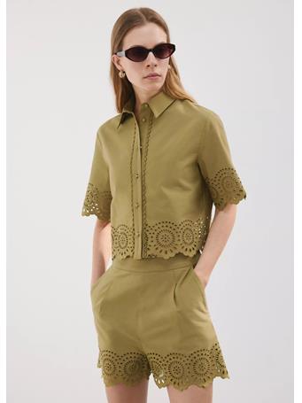 MANGO - Embroidered Openwork Shorts MEDIUM GREEN