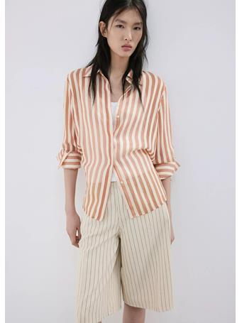 MANGO - Semi-Transparent Striped Lyocell Shirt DARK BROWN