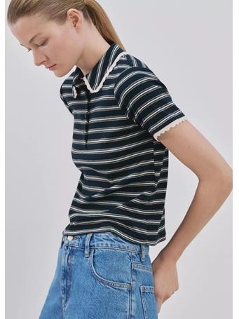 MANGO - Scalloped Striped Polo NAVY
