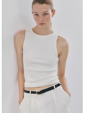 MANGO - Ribbed Cotton-Blend Top WHITE