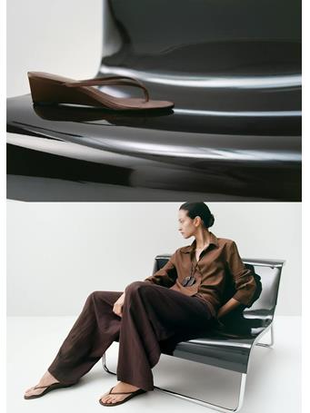 MANGO - Wedge Strips Sandals DARK BROWN