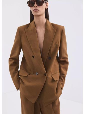 MANGO - Double-Breasted Linen Suit Jacket LT PASTEL BROWN