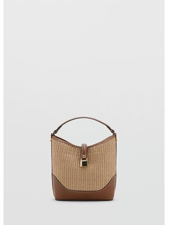 MANGO - Contrasting Canvas Bucket Bag MEDIUM BROWN