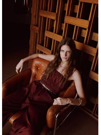 MANGO - Ruched Cotton Top MEDIUM BROWN