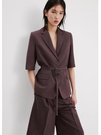 MANGO - Linen Suit Jacket with Belt DARK PURPLE
