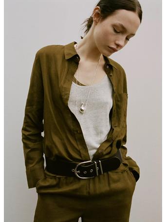 MANGO - Pocket Linen Shirt MEDIUM GREEN