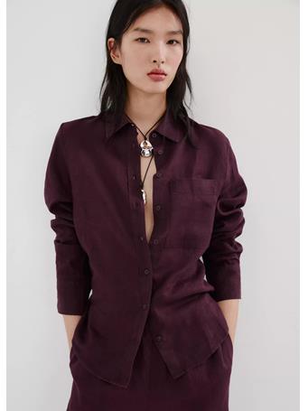MANGO - Pocket Linen Shirt DARK PURPLE