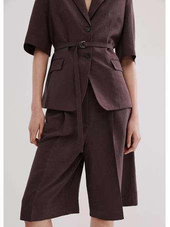 MANGO - Straight Linen Bermuda Shorts DARK PURPLE