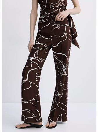 MANGO - Wide Leg Printed Trousers DARK BROWN