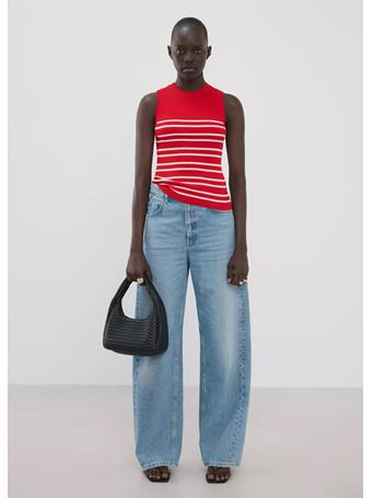 MANGO - Striped Knit Top BRIGHT RED