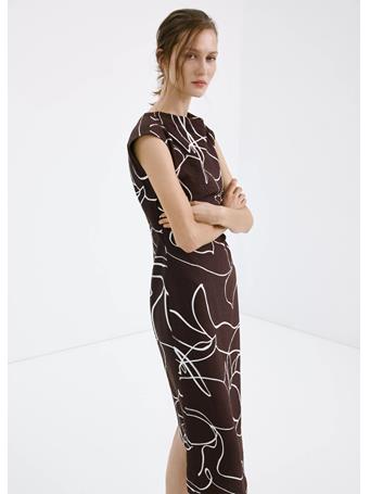 MANGO - Printed Ruched Dress DARK BROWN