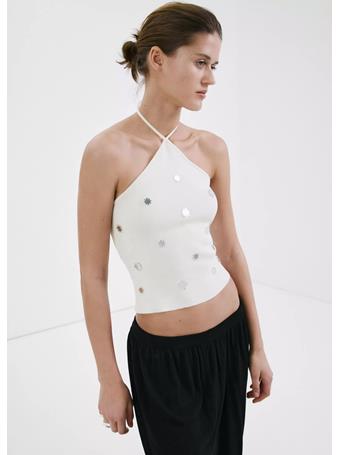 MANGO - Halter Top with Metallic Appliqués WHITE