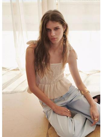 MANGO - Openwork Knitted Top with Bows NATURAL WHITE