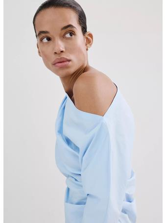 MANGO - Cotton Blouse with Asymmetrical Collar MEDIUM BLUE
