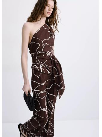 MANGO - Asymmetric Printed Top DARK BROWN