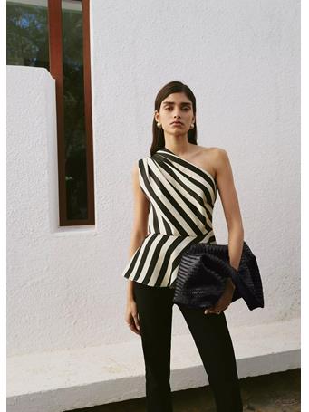 MANGO - Striped Asymmetrical Top NATURAL WHITE