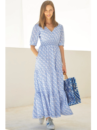 ASPIGA - Bille Organic Cotton Block Print BLUE/WHITE (HIBISCUS PRINT)
