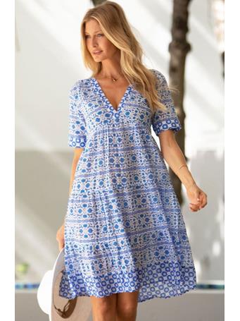 ASPIGA - Santorini Cotton Beach Dress WHITE/BLUE