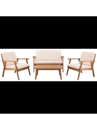 LINON HOME PRODUCTS - Mid-Century Modern Natural Outdoor Set with Wooden Frame NATURAL